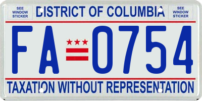 DC license plate FA0754