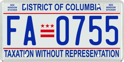 DC license plate FA0755