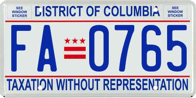 DC license plate FA0765