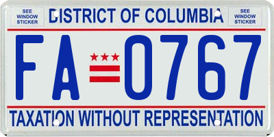 DC license plate FA0767