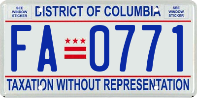 DC license plate FA0771