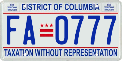 DC license plate FA0777