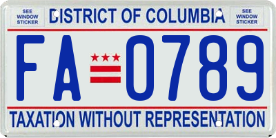 DC license plate FA0789