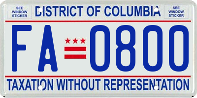 DC license plate FA0800