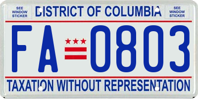 DC license plate FA0803