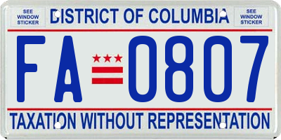 DC license plate FA0807