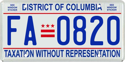 DC license plate FA0820