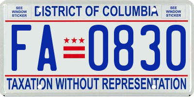 DC license plate FA0830