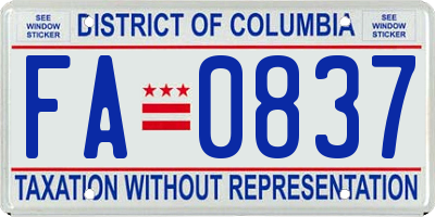 DC license plate FA0837