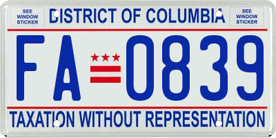 DC license plate FA0839