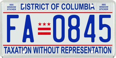 DC license plate FA0845