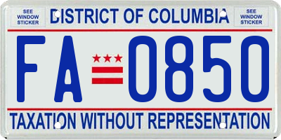 DC license plate FA0850