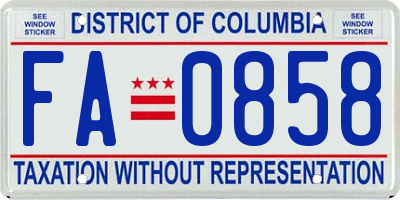 DC license plate FA0858