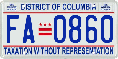 DC license plate FA0860