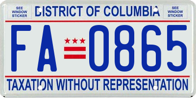 DC license plate FA0865