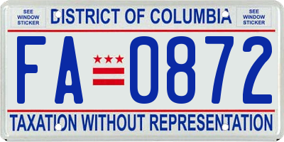 DC license plate FA0872