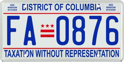 DC license plate FA0876