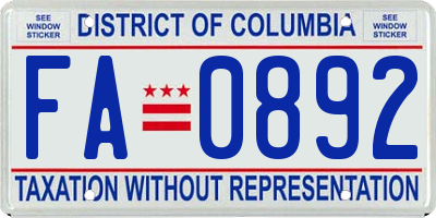 DC license plate FA0892