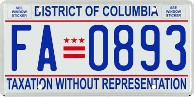 DC license plate FA0893