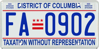 DC license plate FA0902