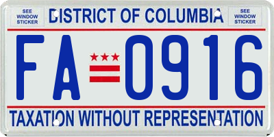 DC license plate FA0916