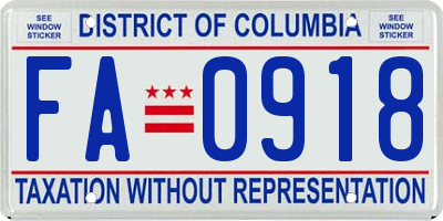 DC license plate FA0918