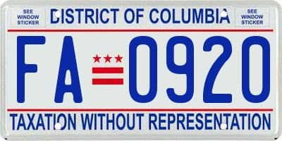 DC license plate FA0920