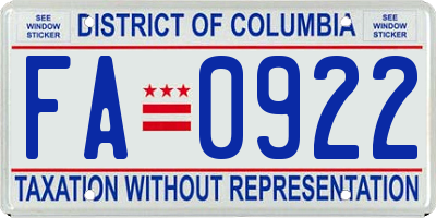 DC license plate FA0922