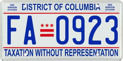 DC license plate FA0923