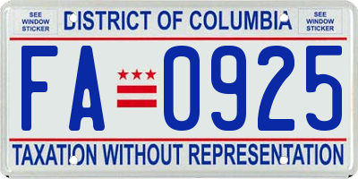 DC license plate FA0925