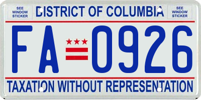 DC license plate FA0926