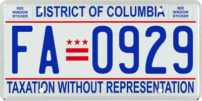 DC license plate FA0929