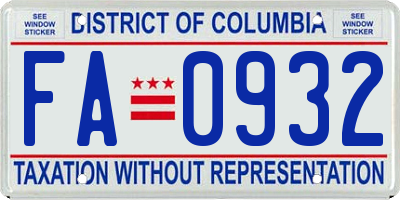 DC license plate FA0932