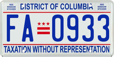 DC license plate FA0933