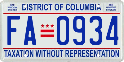 DC license plate FA0934