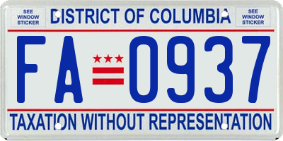 DC license plate FA0937