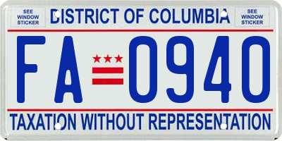 DC license plate FA0940