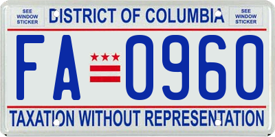 DC license plate FA0960