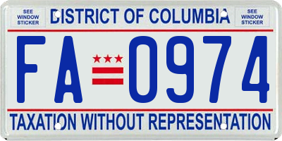 DC license plate FA0974