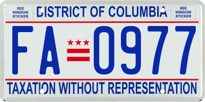 DC license plate FA0977