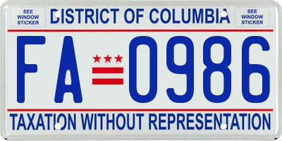 DC license plate FA0986