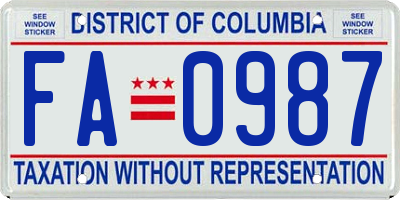 DC license plate FA0987