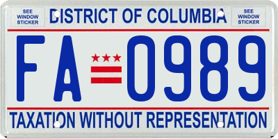 DC license plate FA0989