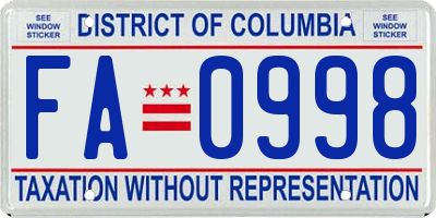 DC license plate FA0998