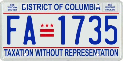 DC license plate FA1735