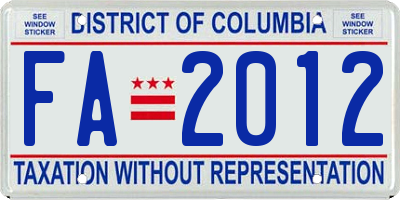 DC license plate FA2012