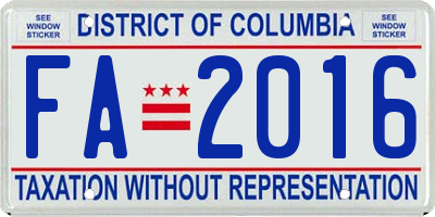 DC license plate FA2016