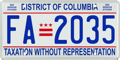 DC license plate FA2035