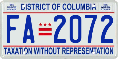 DC license plate FA2072