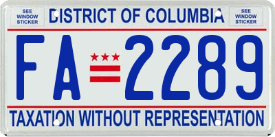 DC license plate FA2289